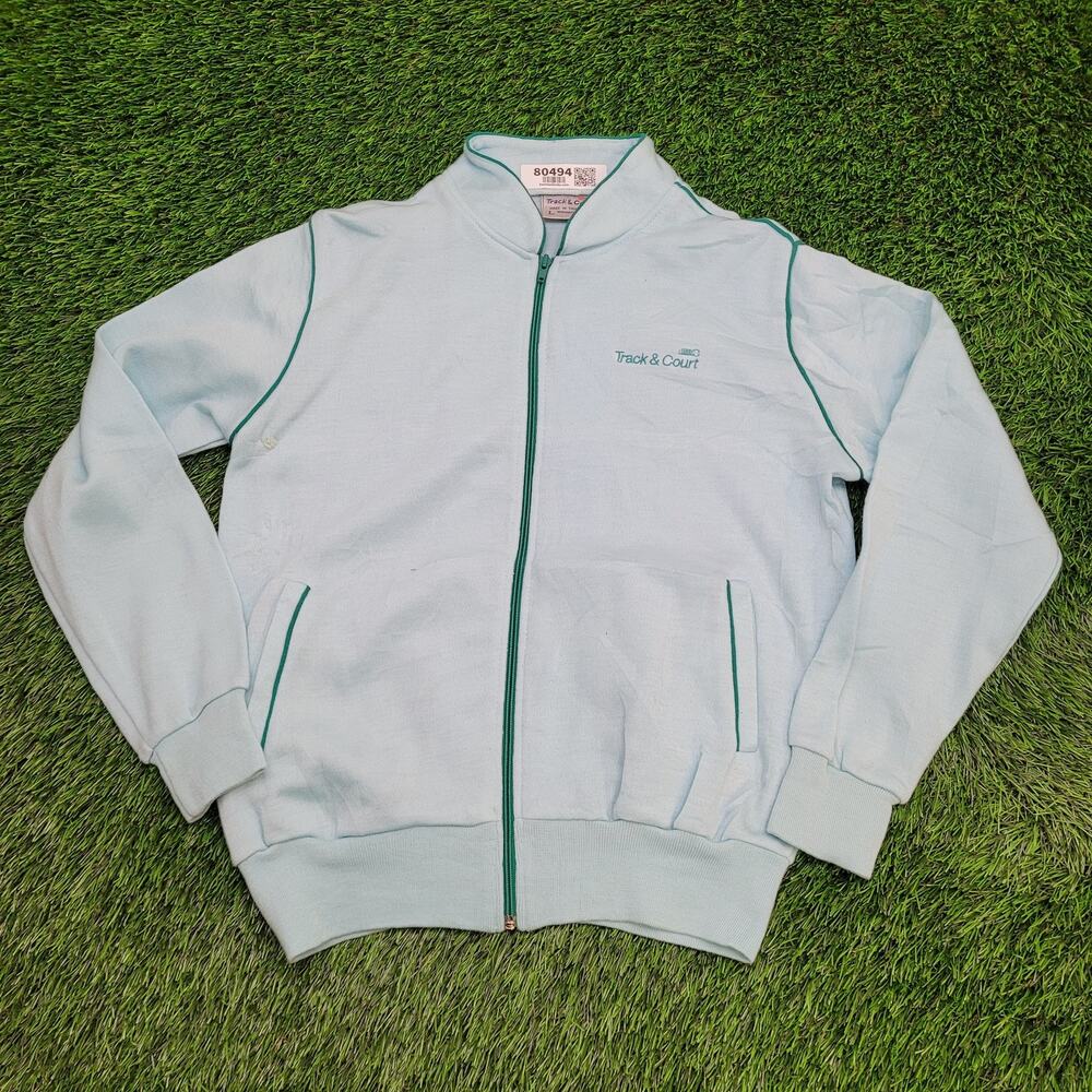 Vintage 80s Track-&Court Track Jacket Women Large 21x24 Blue